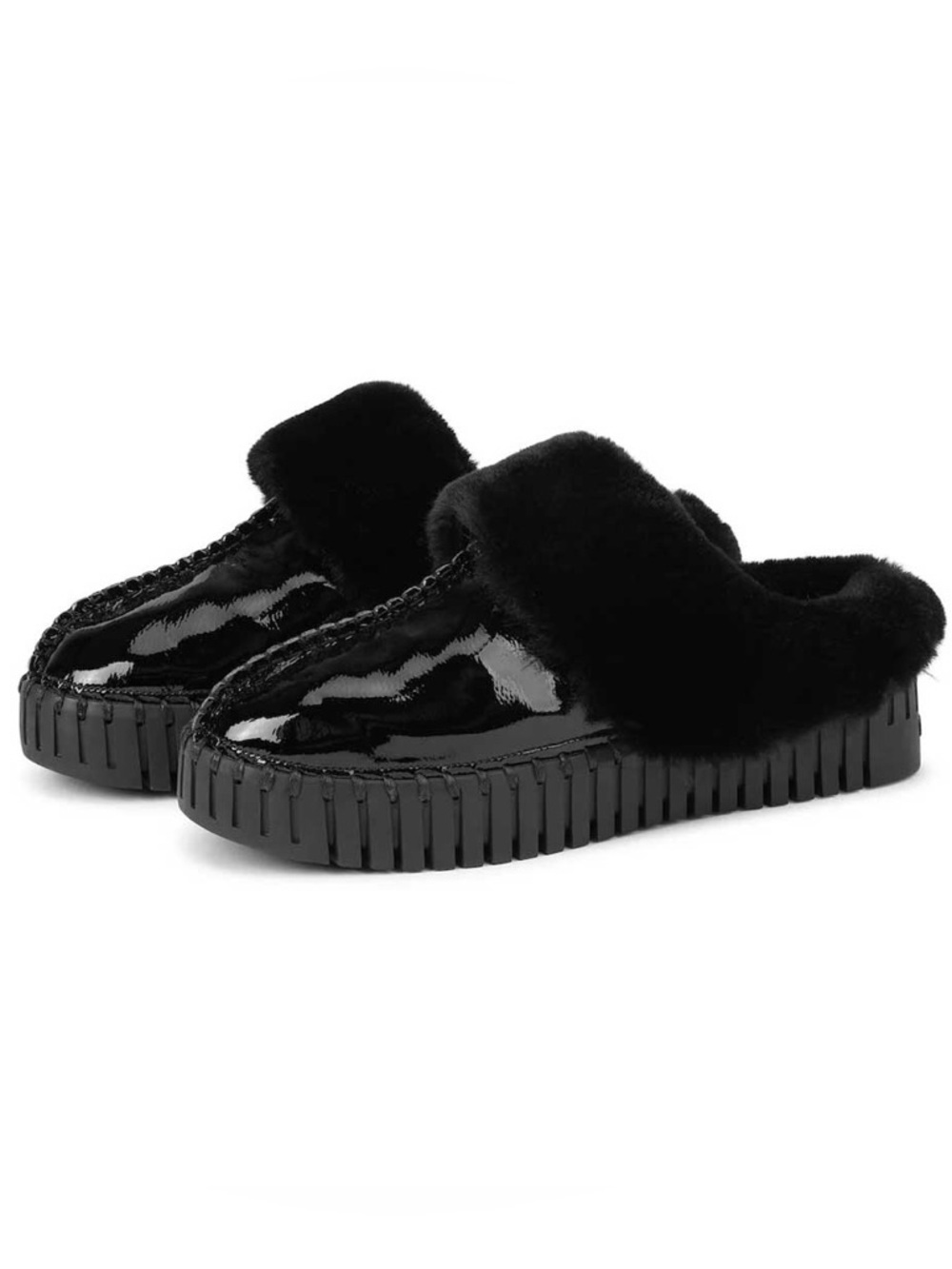 ILSE JACOBSEN Tulip Black Faux Fur Lining Platform Slippers Slides Mules sz 41